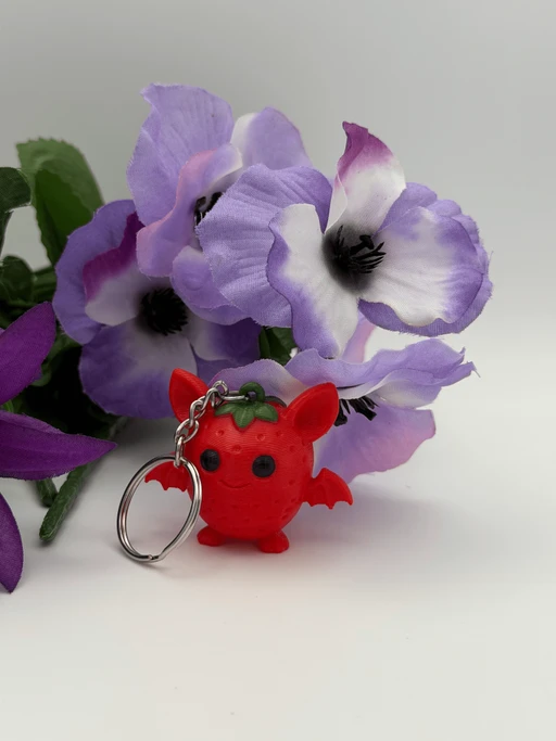 Cute Strawberry Bat Keychain - 3D Printed PLA Kawaii Bat Charm