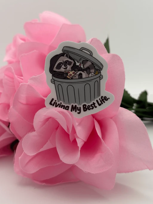 Funny Raccoon Trash Can Vinyl Sticker | Trash Panda Die Cut Decal