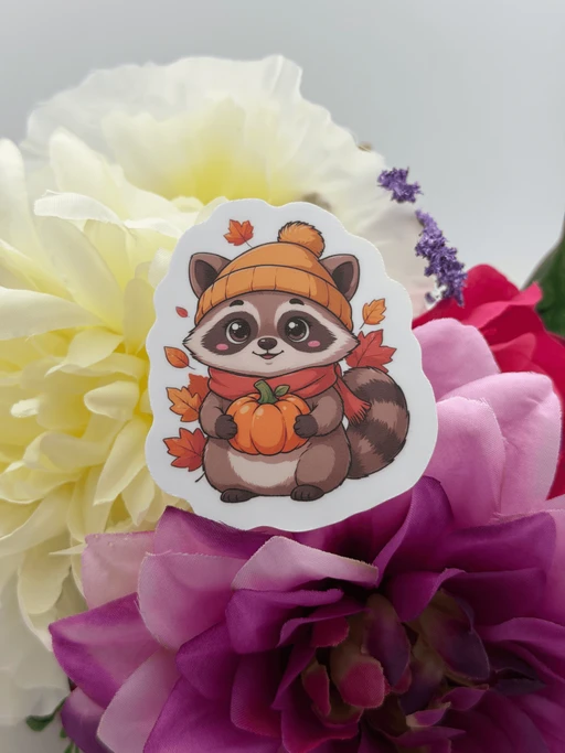 Cute Autumn Raccoon Vinyl Sticker