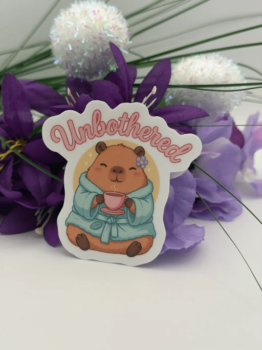 Unbothered Capybara Vinyl Sticker | Cute Kawaii Die-Cut Cartoon Decal