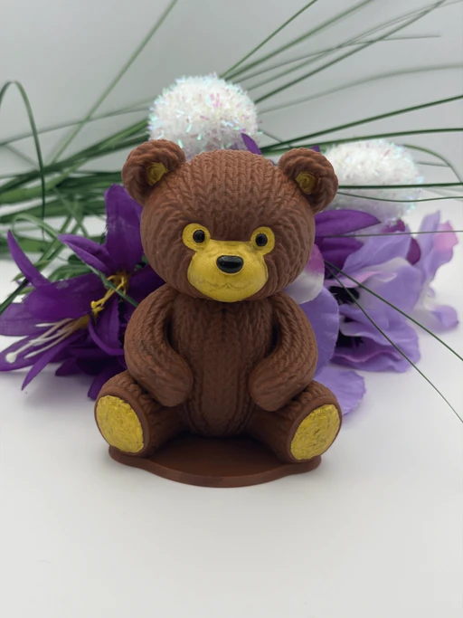 Hand-Painted Teddy Bear Figurine - 3D Printed PLA Shelf Decor