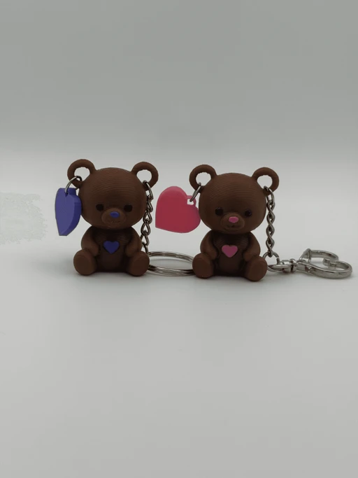 Cute Teddy Bear Heart Keychain, 3D Printed Bear Charm