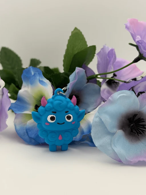 Cute Blue Monster Keychain, Kawaii Demon Bag Charm, 3D Printed Keyring