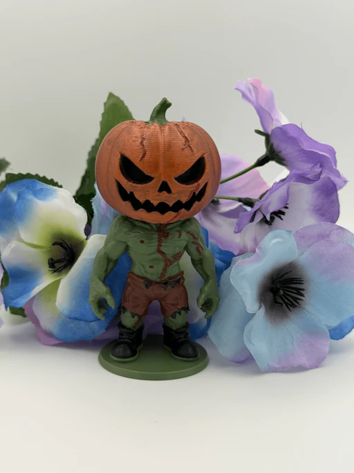 Pumpkin Head Zombie - Hand-Painted 3D Printed Halloween Decor Figure