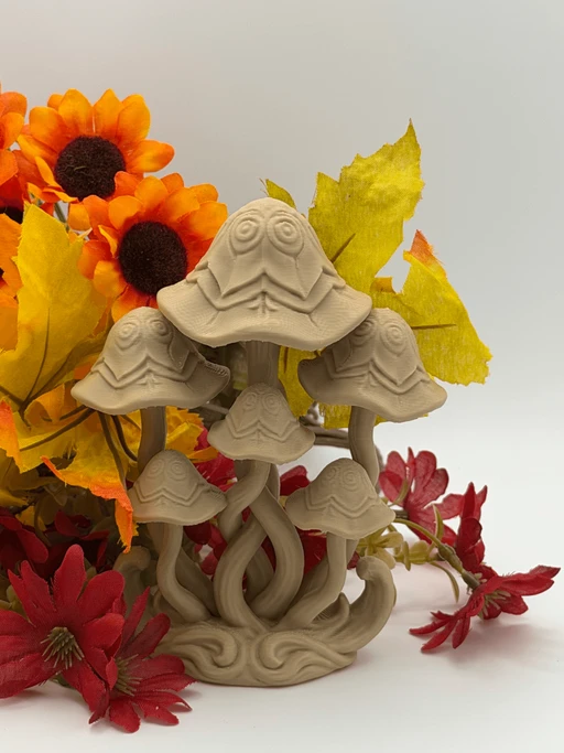 3D Printed Mushroom Cluster Sculpture - Enchanted Forest Art Deco Fantasy Decor