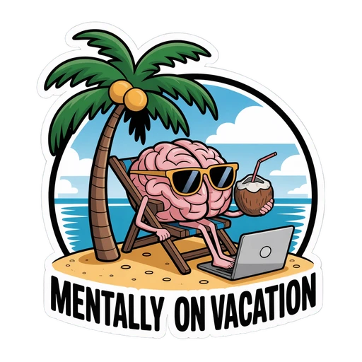 Funny Brain Vacation Laptop Vinyl Sticker