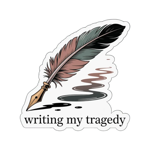 Elegant Quill Writing My Tragedy Sticker