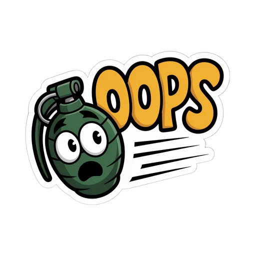 Funny Oops Grenade Cartoon Sticker