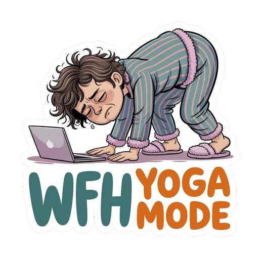 WFH Yoga Mode Funny Pajamas Sticker