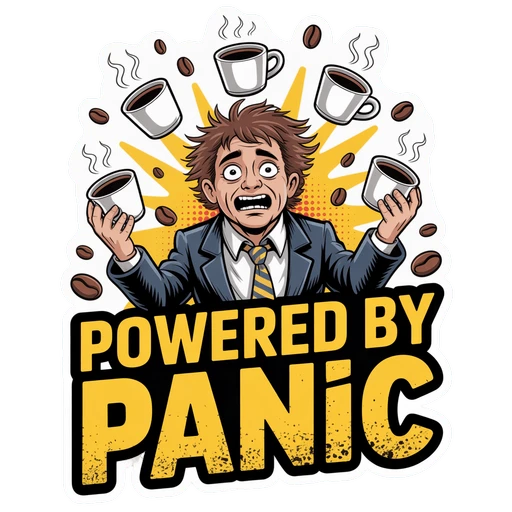 Funny Powered by Panic Coffee Sticker