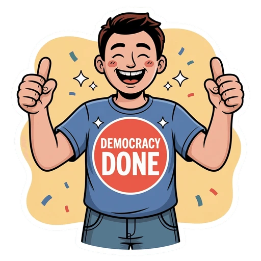 Democracy Done Thumbs Up Cartoon Sticker