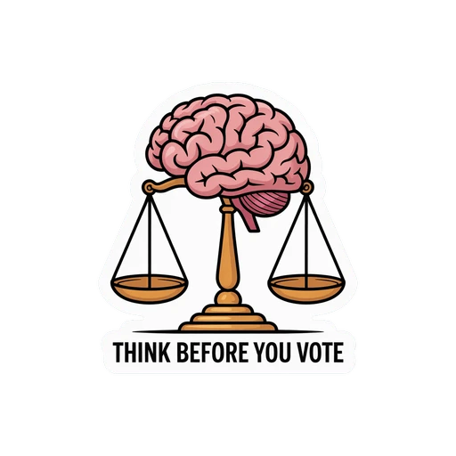 Brain and Scales Think Before You Vote Sticker
