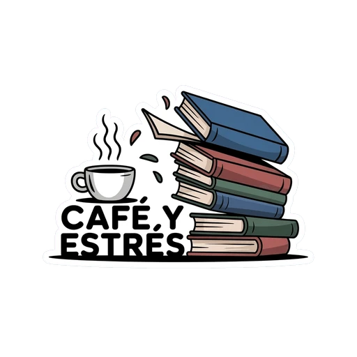 Café y Estrés Coffee and Books Vinyl Sticker