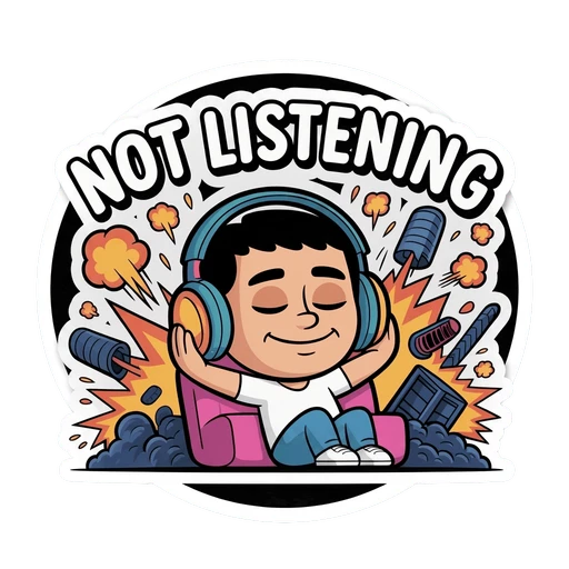 Funny Not Listening Cartoon Vinyl Sticker