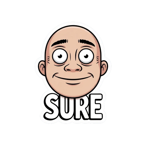 Funny Cartoon Face with Sure Text Sticker