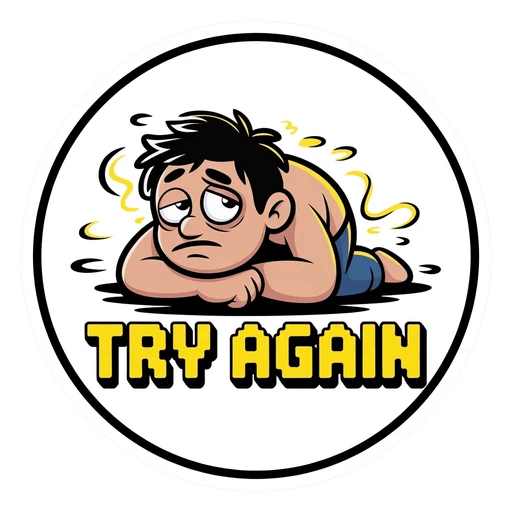Funny Try Again Cartoon Character Sticker