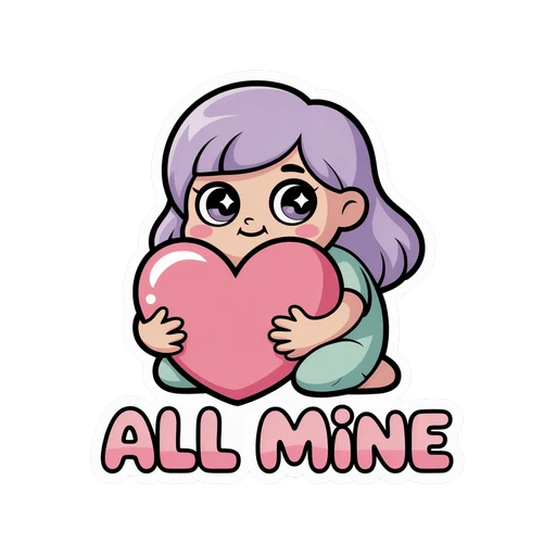 Kawaii Girl with Heart All Mine Vinyl Sticker