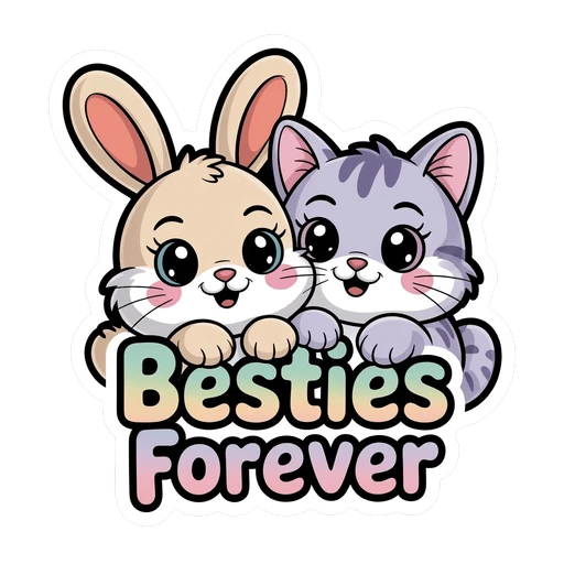 Cute Bunny and Cat Besties Forever Sticker