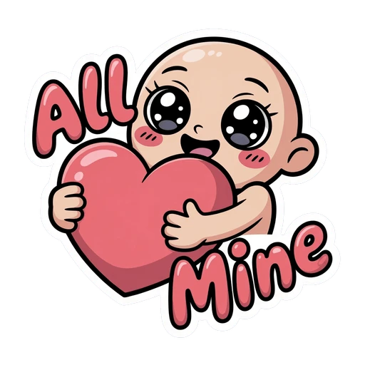Adorable Baby Holding Heart Kawaii Sticker