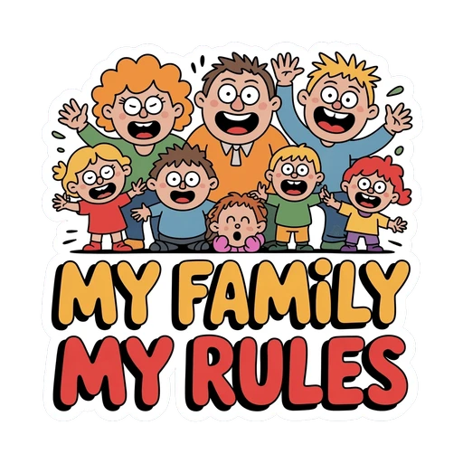 Colorful Cartoon Family My Rules Vinyl Sticker