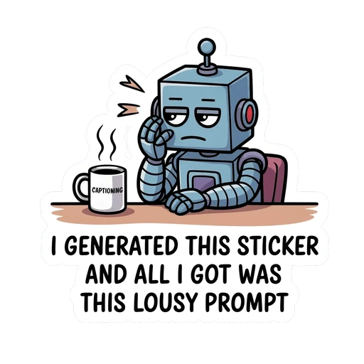 Funny Robot with Coffee and Prompt Vinyl Sticker