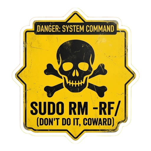 Danger System Command Sudo RM Vinyl Sticker