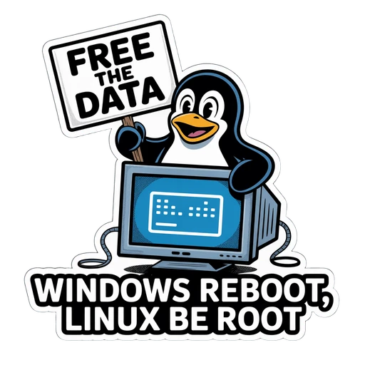 Funny Linux Penguin Free the Data Sticker