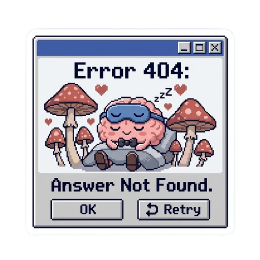 Retro Error 404 Sleeping Brain with Mushrooms Sticker