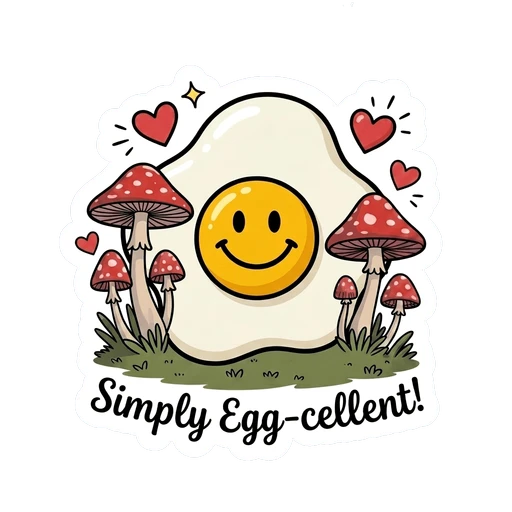 Cute Smiley Egg with Mushrooms Vinyl Sticker