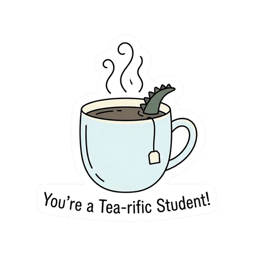 Tea-rific Student Dinosaur Tea Cup Sticker