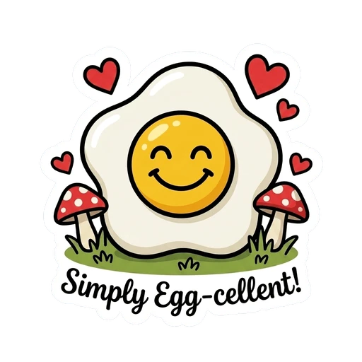 Cute Smiling Egg with Hearts and Mushrooms Sticker