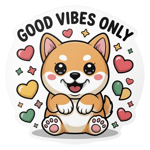 Cute Shiba Inu Good Vibes Only Vinyl Sticker