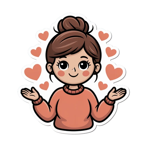 Cute Kawaii Girl with Hearts Vinyl Sticker