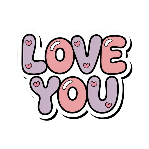 Cute Love You Text with Hearts Vinyl Sticker