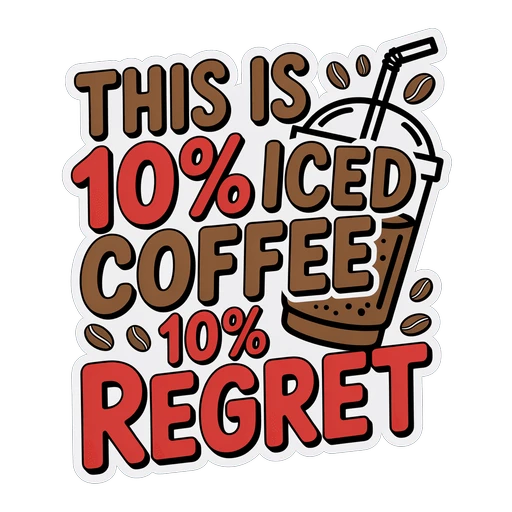 Funny Iced Coffee Regret Quote Vinyl Sticker
