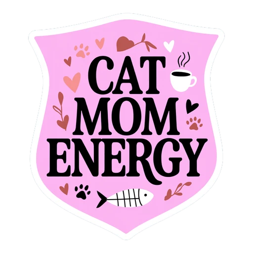 Cat Mom Energy Pink Cute Coffee Vinyl Sticker