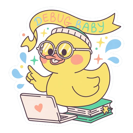 Cute Debug Baby Duck With Laptop Vinyl Sticker