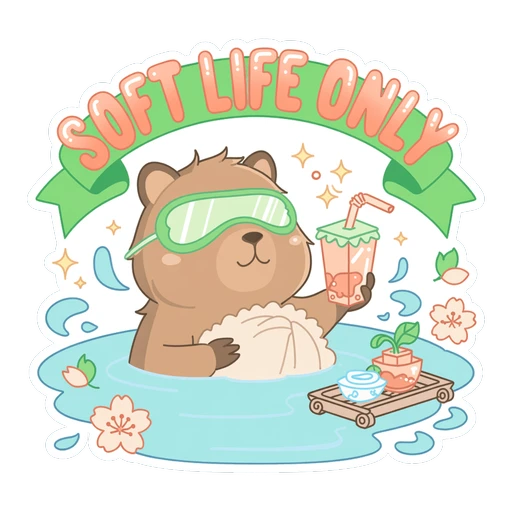 Soft Life Capybara Spa Drink Cute Vinyl Sticker