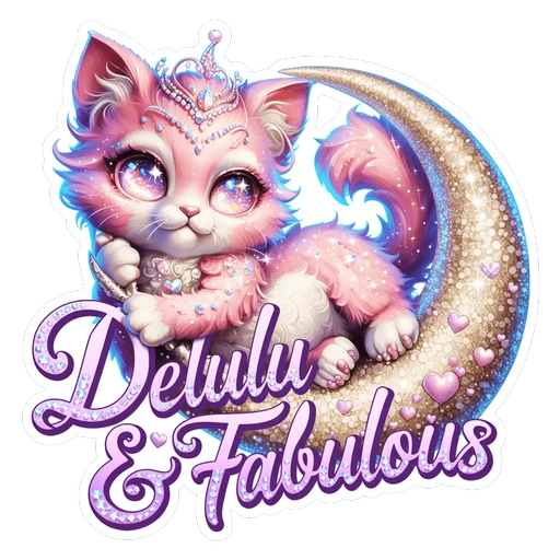 Pink Princess Kitten on Moon Delulu Fabulous Sticker
