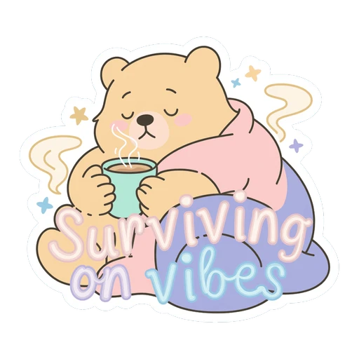 Cute Bear Surviving on Vibes Coffee Vinyl Sticker
