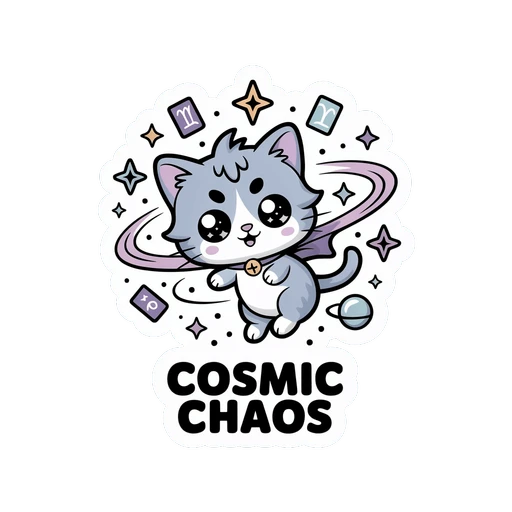 Cosmic Chaos Kitten Kawaii Space Cat Sticker