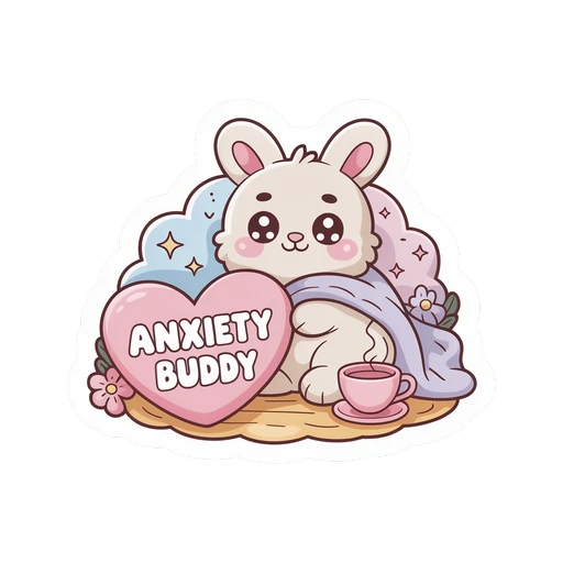 Cute Anxiety Buddy Bunny Heart Vinyl Sticker