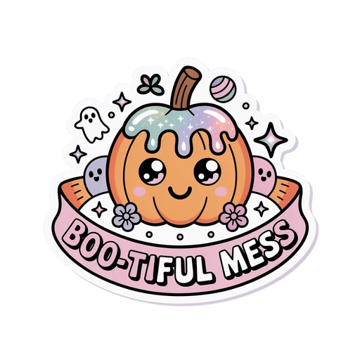 Kawaii Pastel Pumpkin Boo-tiful Mess Halloween Sticker