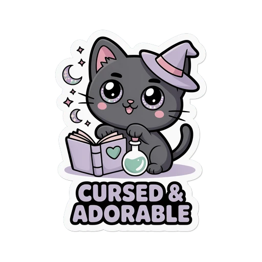 Kawaii Witch Cat Cursed and Adorable Sticker
