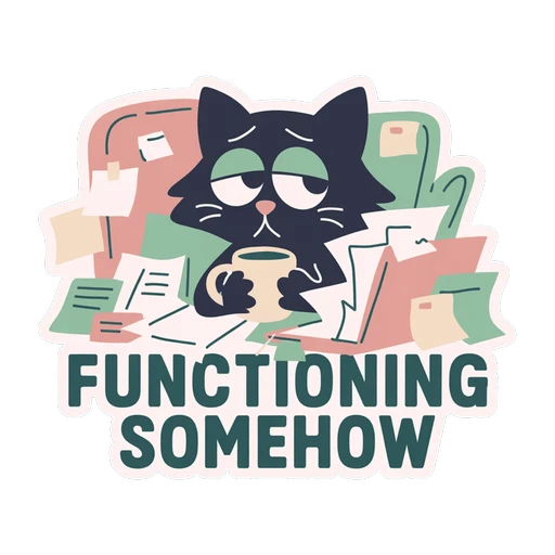 Funny Tired Black Cat Functioning Somehow Sticker