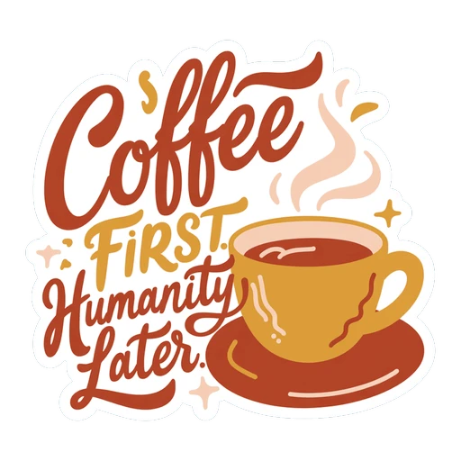 Coffee First Humanity Later Funny Quote Sticker