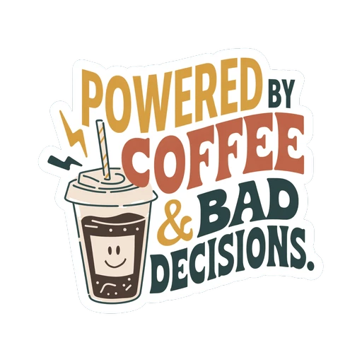 Powered By Coffee and Bad Decisions Sticker