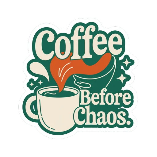 Coffee Before Chaos Retro Funny Coffee Cup Sticker