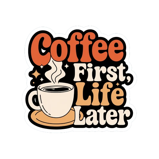 Coffee First Life Later Retro Quote Sticker