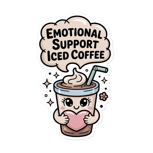 Emotional Support Iced Coffee Kawaii Vinyl Sticker